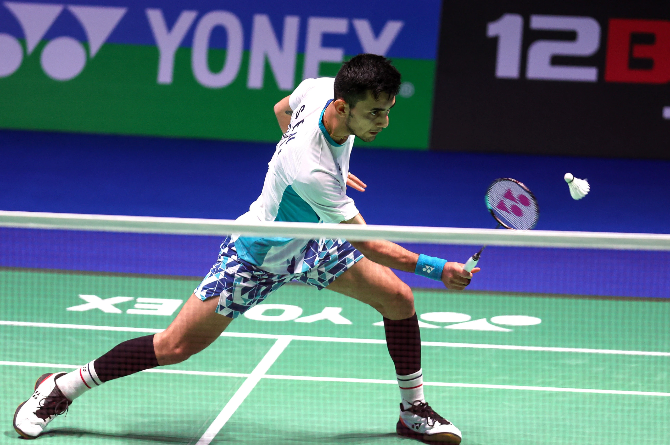 Lakshya Sen from India in action at the All England Championship
