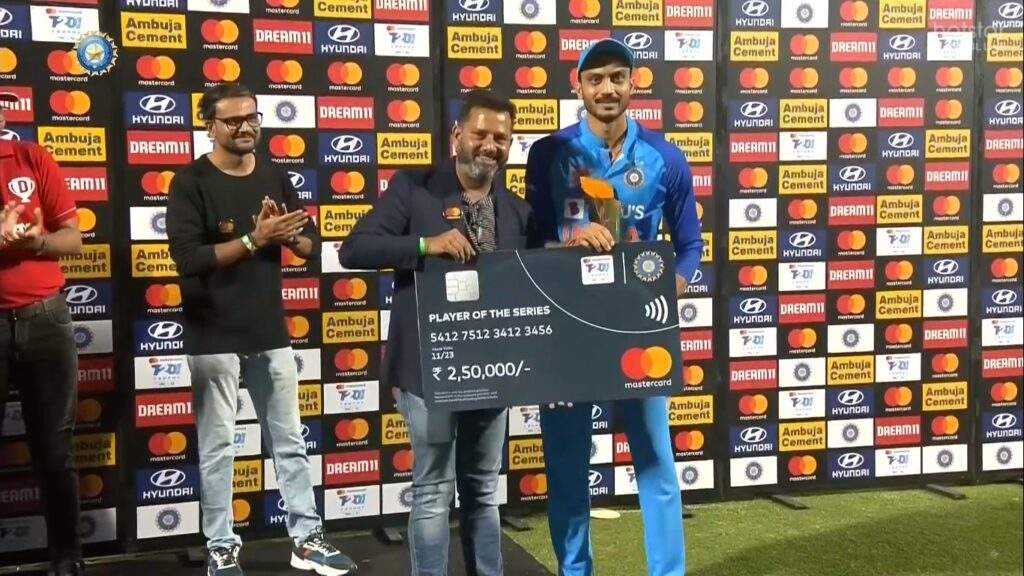 Axar Patel won the player of the series for his brilliance with bat & ball