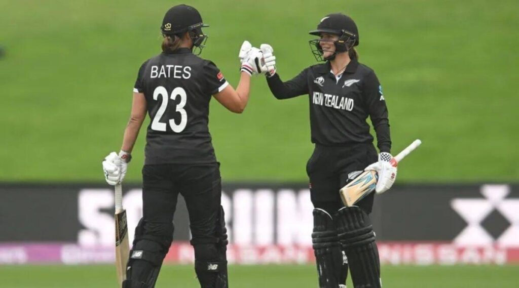 suzie bates.amelia kerr. help new zealand win in the t20 world cup match against bangladesh